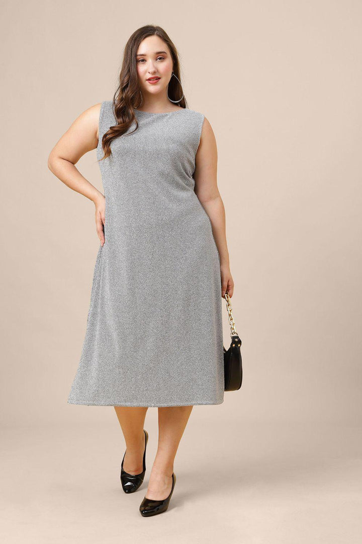 Grey Plus Size Party Wear Shimmer Long Dress for Women