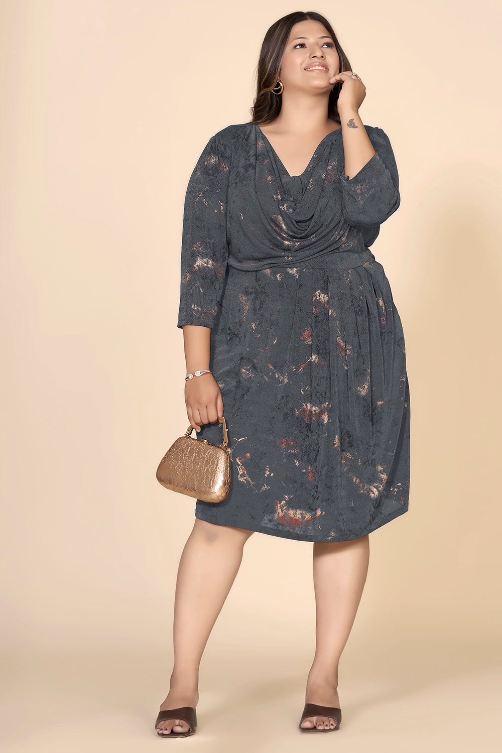 Grey Printed Evening Wear Dress For Cocktail Party 