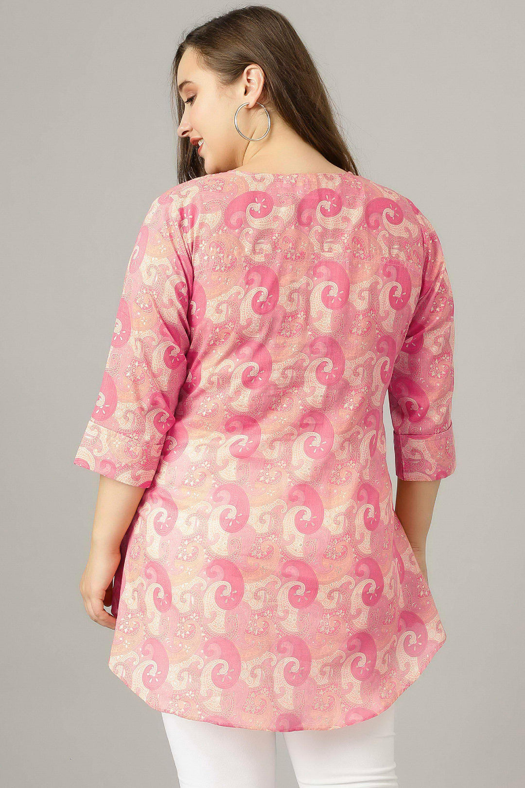 Curvy Lane Women Plus Size Paisley Foil Printed Pink Top - Curvy Lane