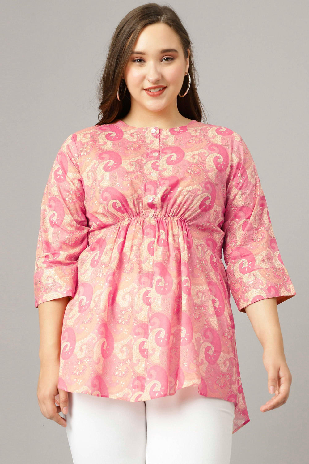 Curvy Lane Women Plus Size Paisley Foil Printed Pink Top - Curvy Lane