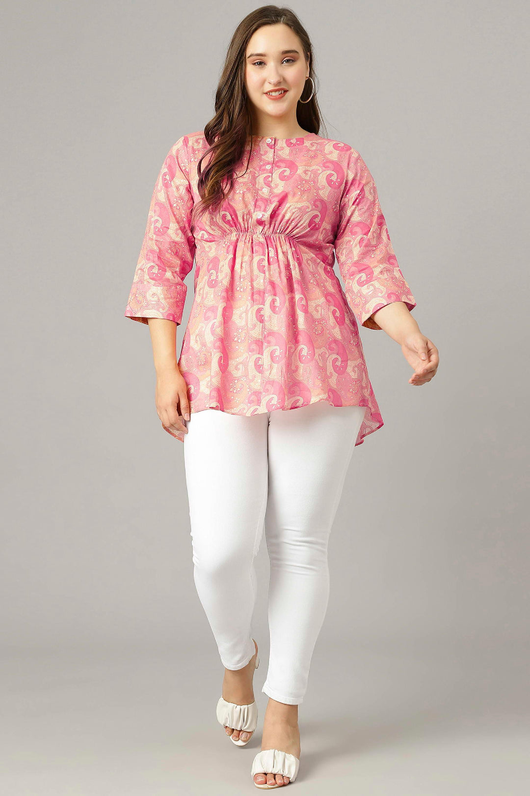 Curvy Lane Women Plus Size Paisley Foil Printed Pink Top - Curvy Lane