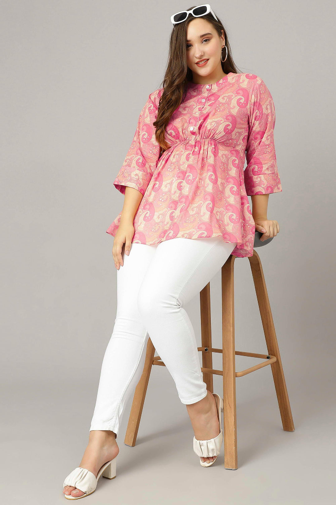 Curvy Lane Women Plus Size Paisley Foil Printed Pink Top - Curvy Lane