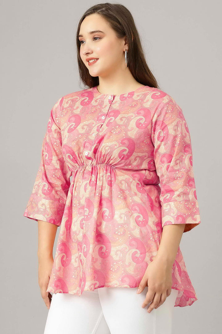 Curvy Lane Women Plus Size Paisley Foil Printed Pink Top - Curvy Lane