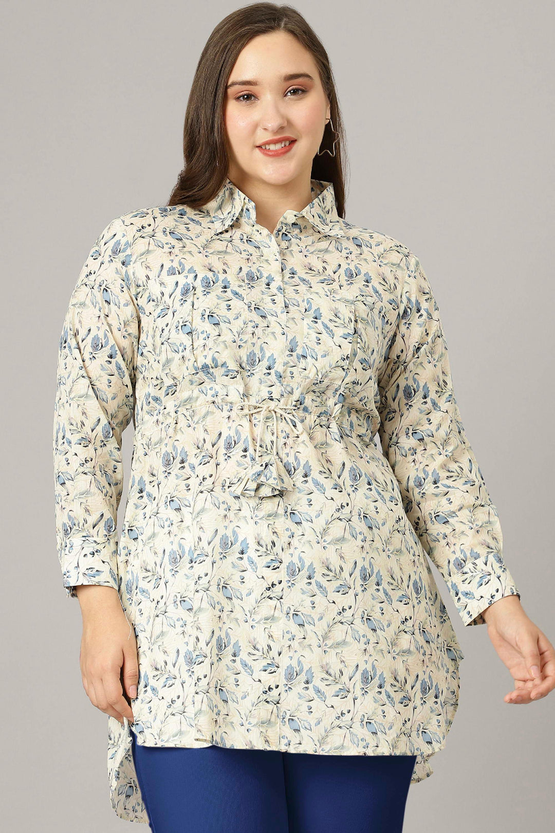 Curvy Lane Women Plus Size Floral Print Long Top With Dori Tassels - Curvy Lane