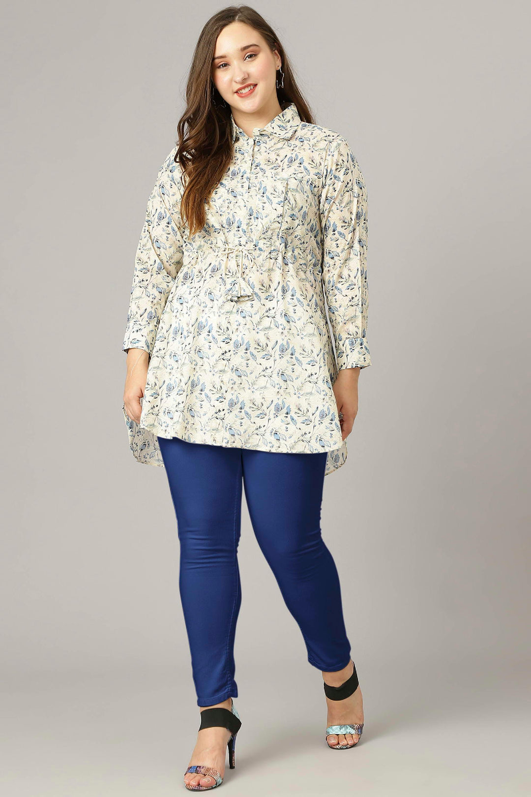 Curvy Lane Women Plus Size Floral Print Long Top With Dori Tassels - Curvy Lane