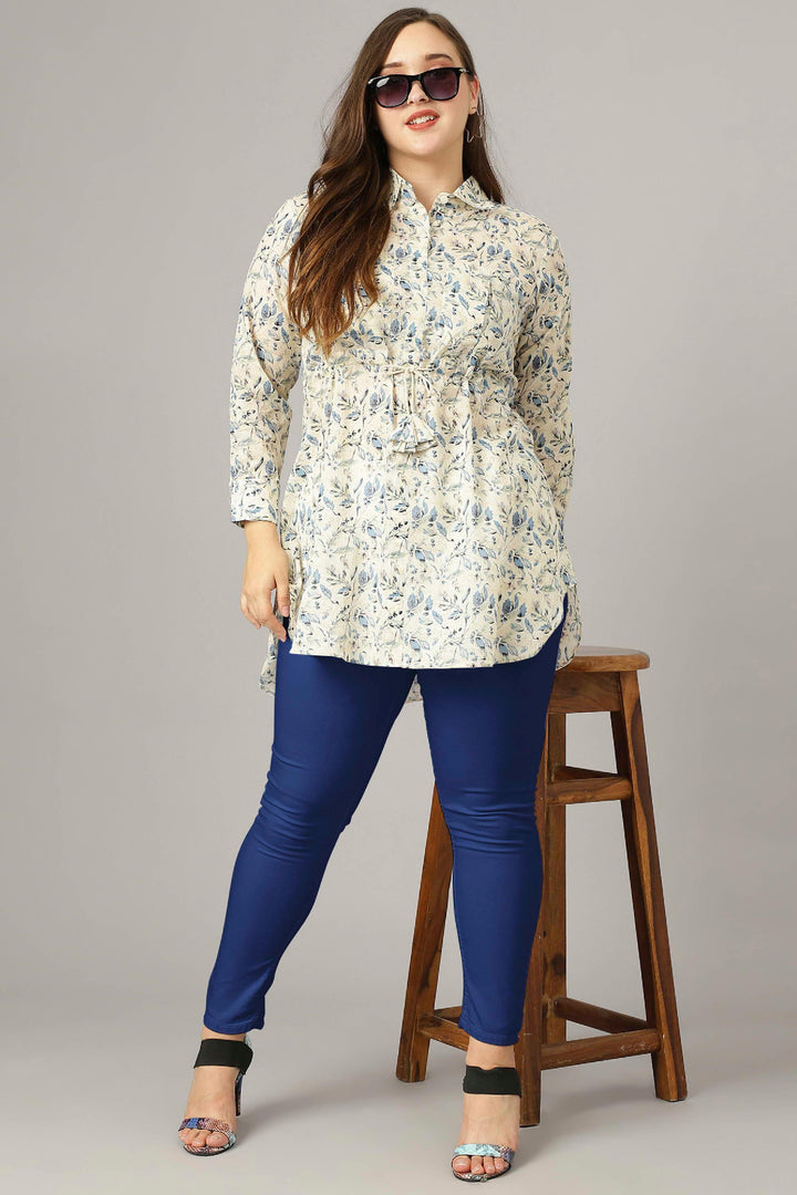 Curvy Lane Women Plus Size Floral Print Long Top With Dori Tassels - Curvy Lane