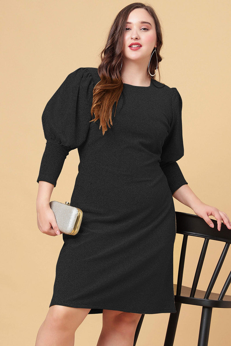 Black Shimmered Puff Sleeves Sheath Party Dress