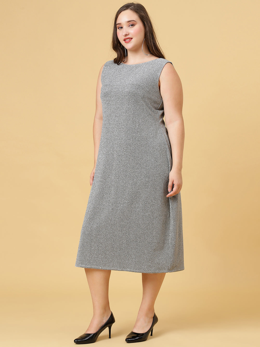 Grey Party Wear Shimmer Long Dress for Women