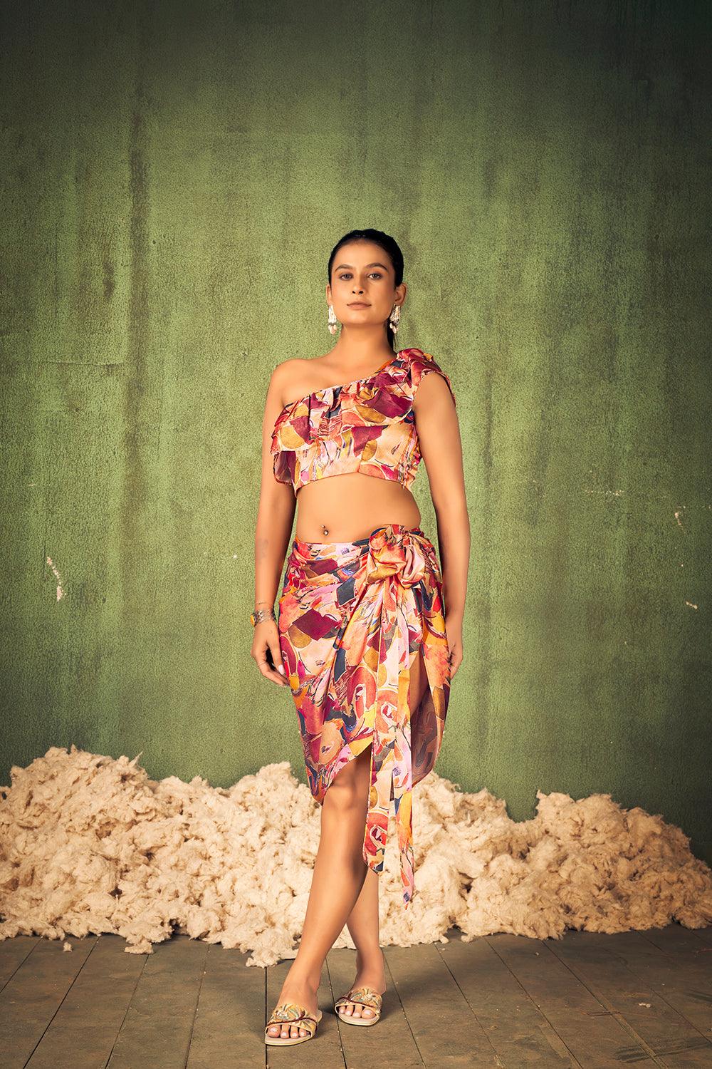 Latest Printed Brown Mid-Rise Sarong For Plus Size