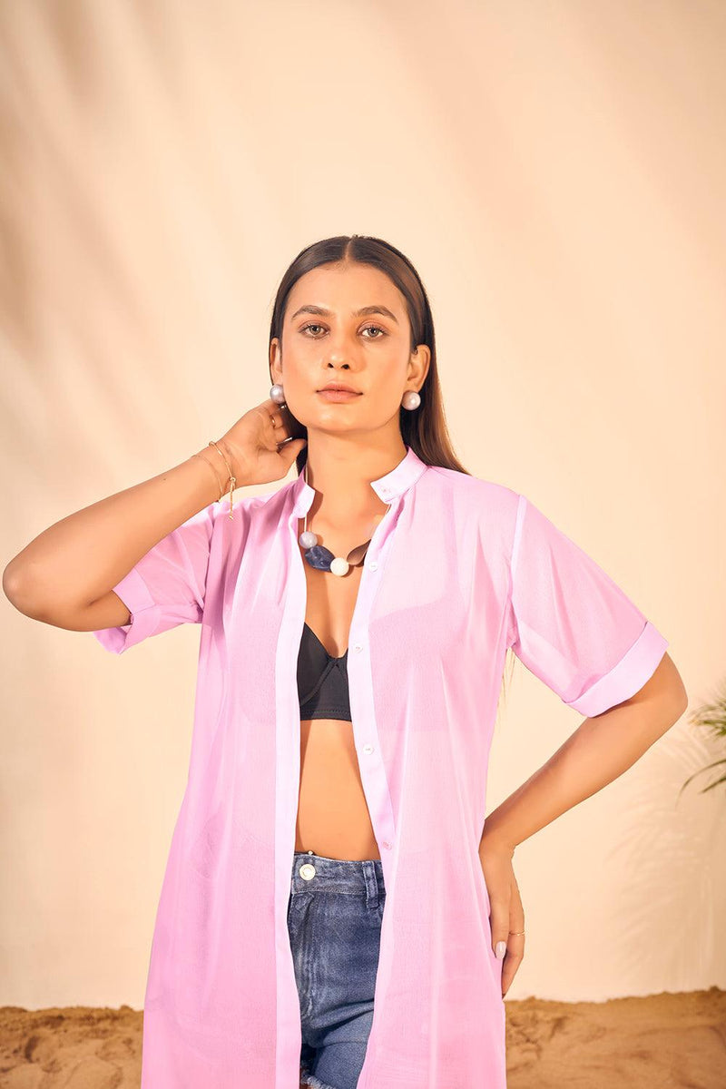 Lavender Shirt Swimwear Cover up for Plus Size