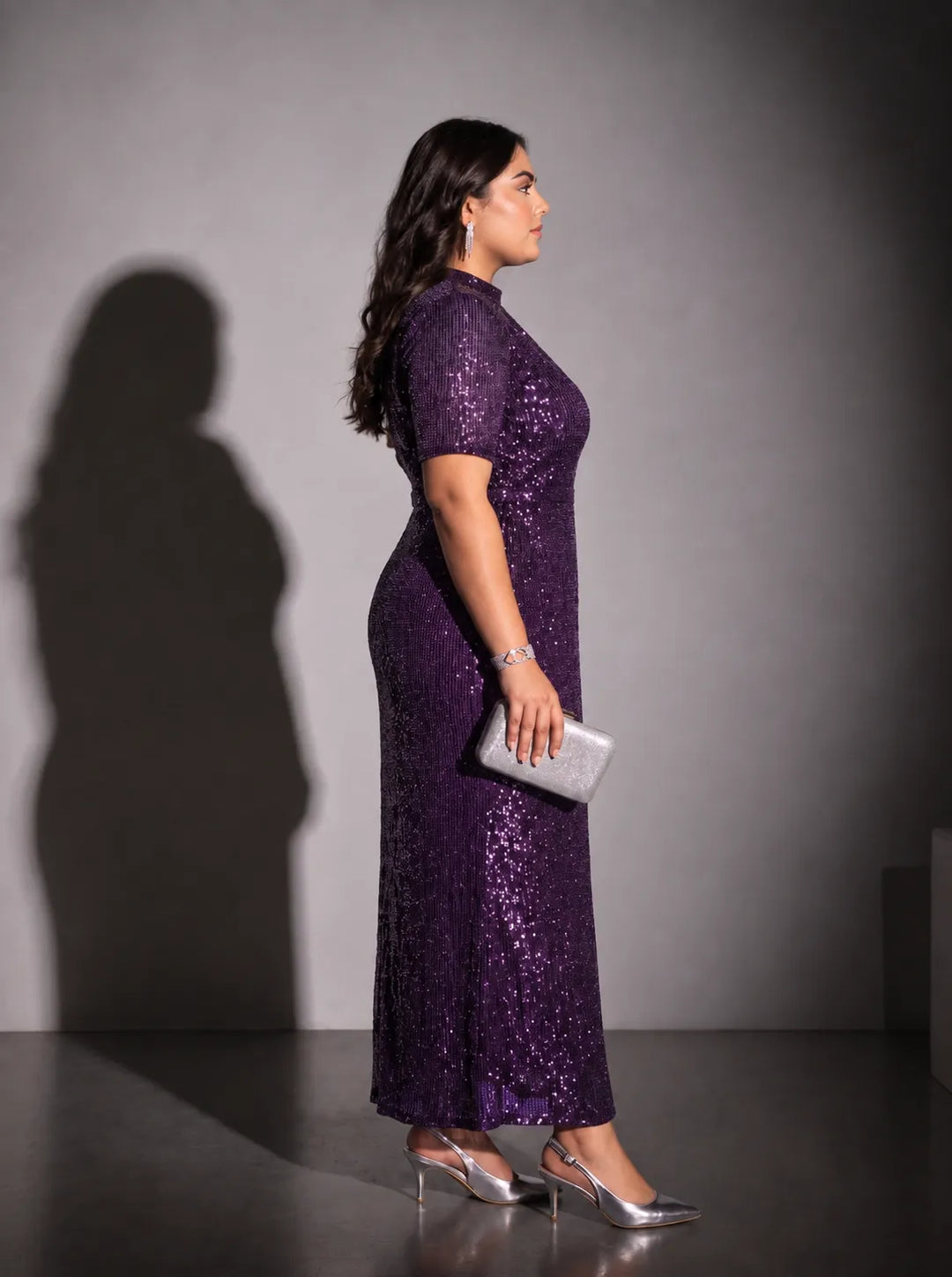 Magenta Sequin Maxi Dress with Side Slit