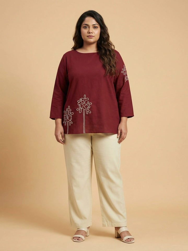 Maroon Cotton Dori Work Top for Women