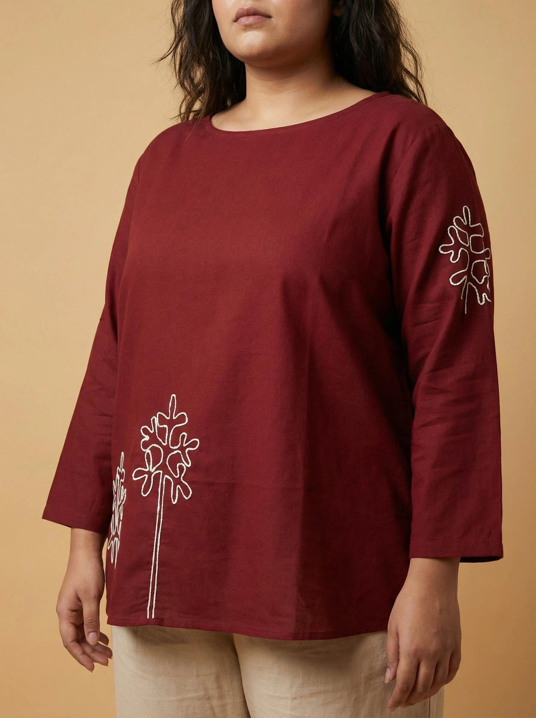 Maroon Cotton Dori Work Top for Women