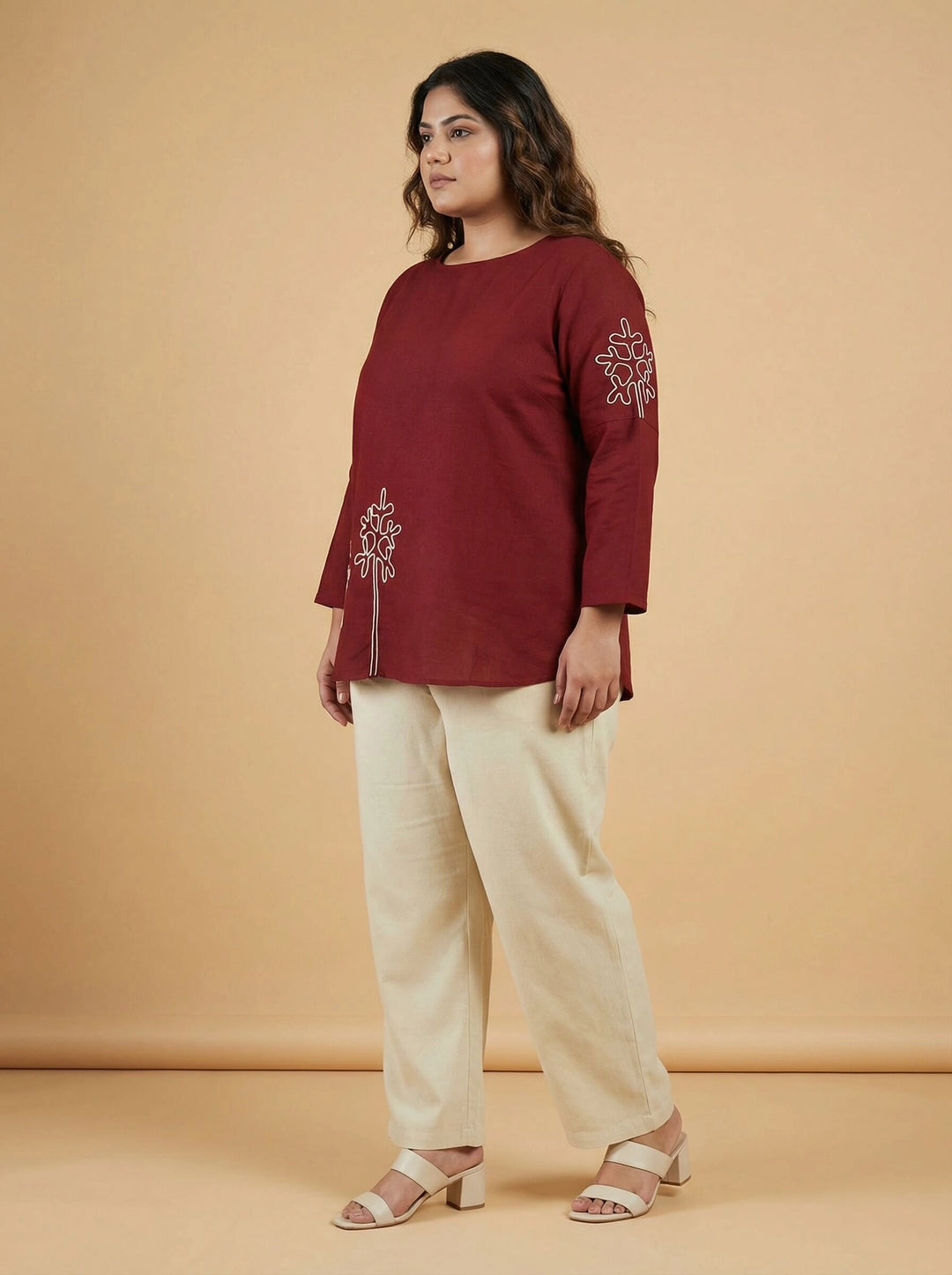 Maroon Cotton Dori Work Top for Women