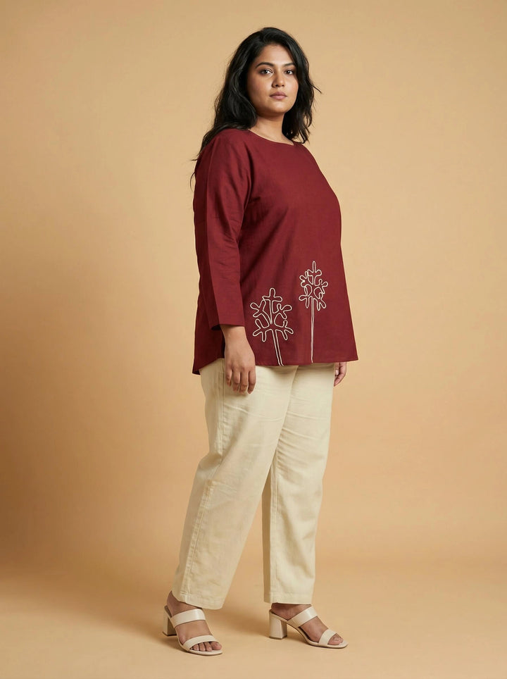 Maroon Cotton Dori Work Top for Women