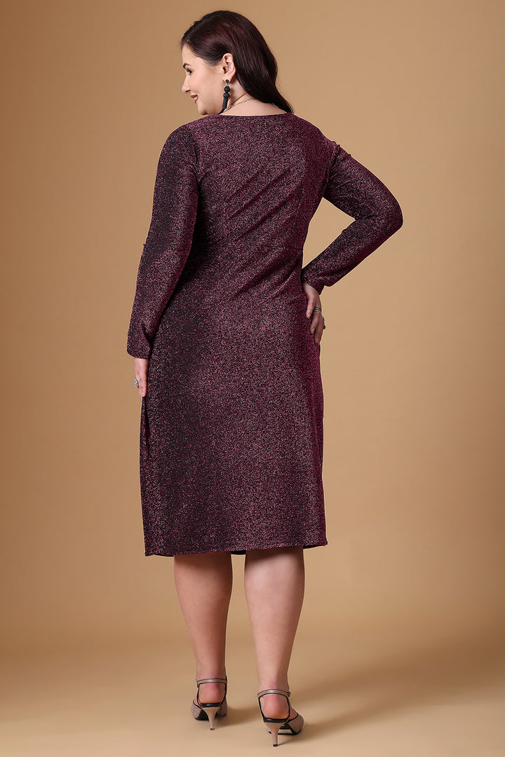 Maroon Pleated Long Sleeve Dress With Back Side Design