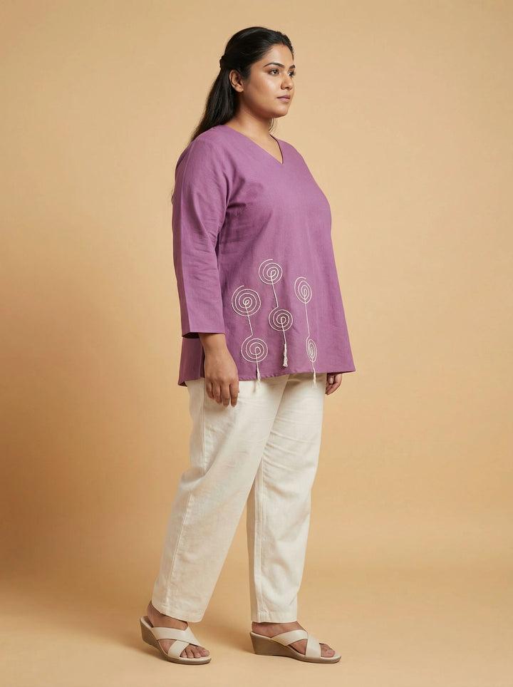 Mauve Cotton Dori Work Casual Top Women