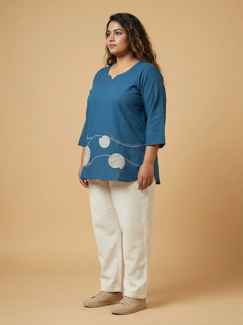 Peacock Blue Cotton Casual Top