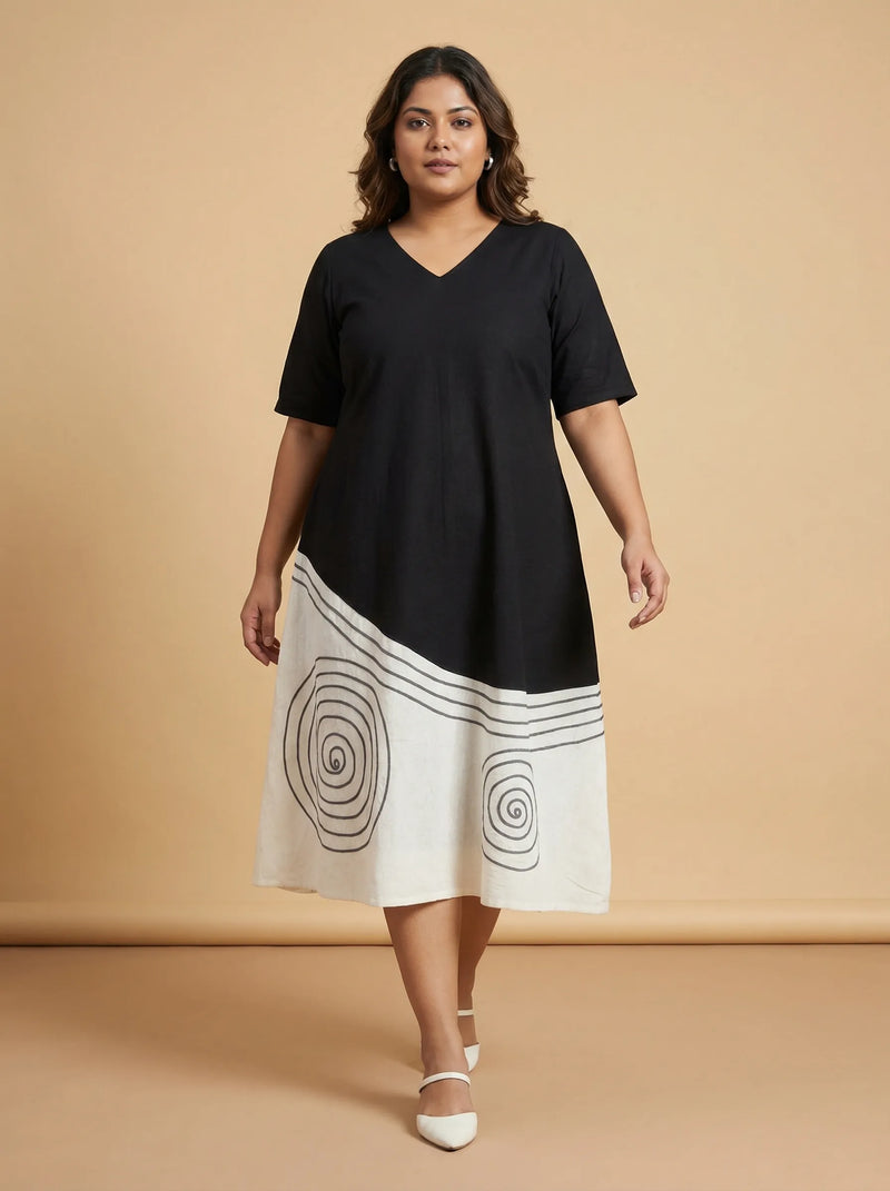 Black A-Line Cotton Resort Wear Dress