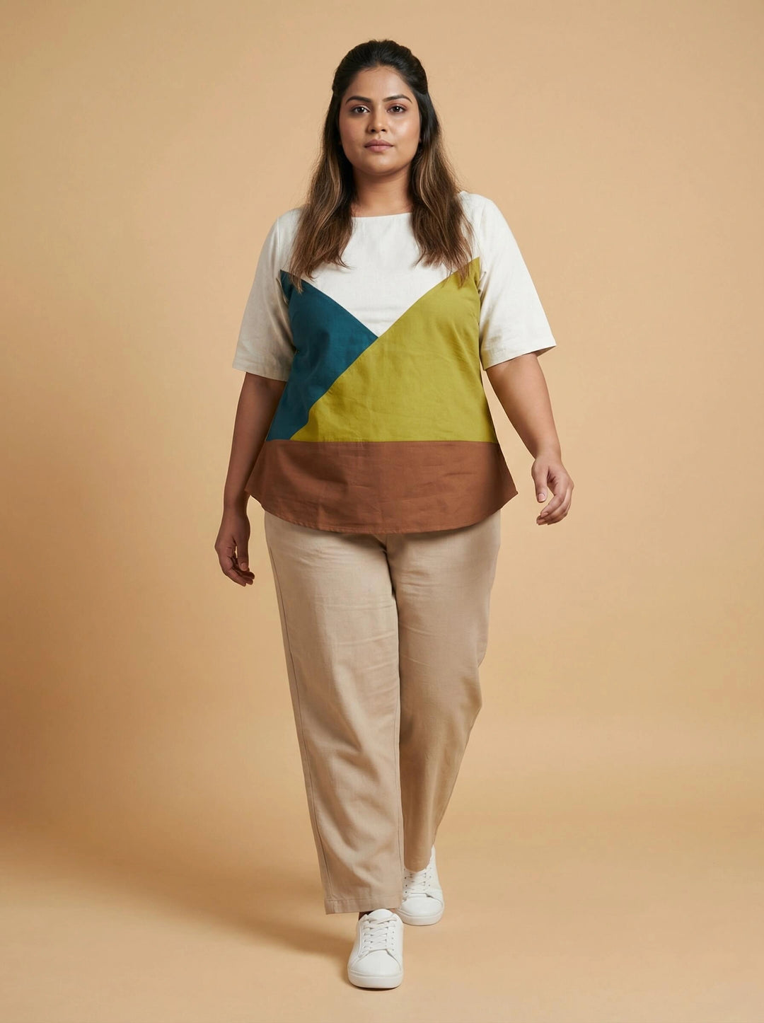 Multi Color Block Cotton Top For Women