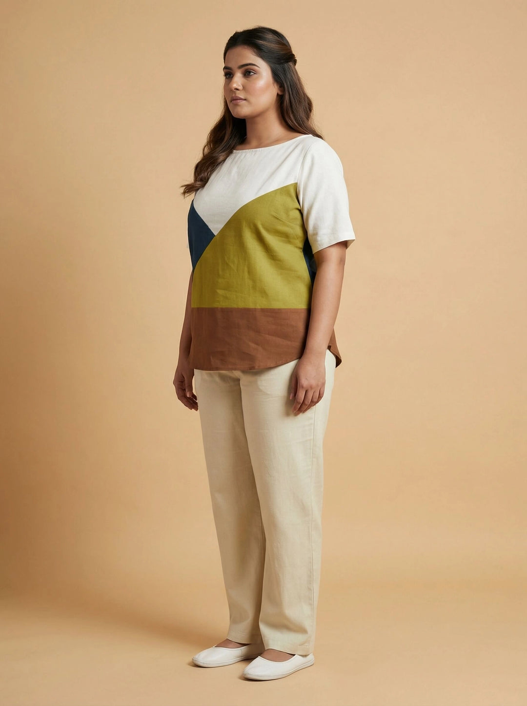 Multi Color Block Cotton Top For Women