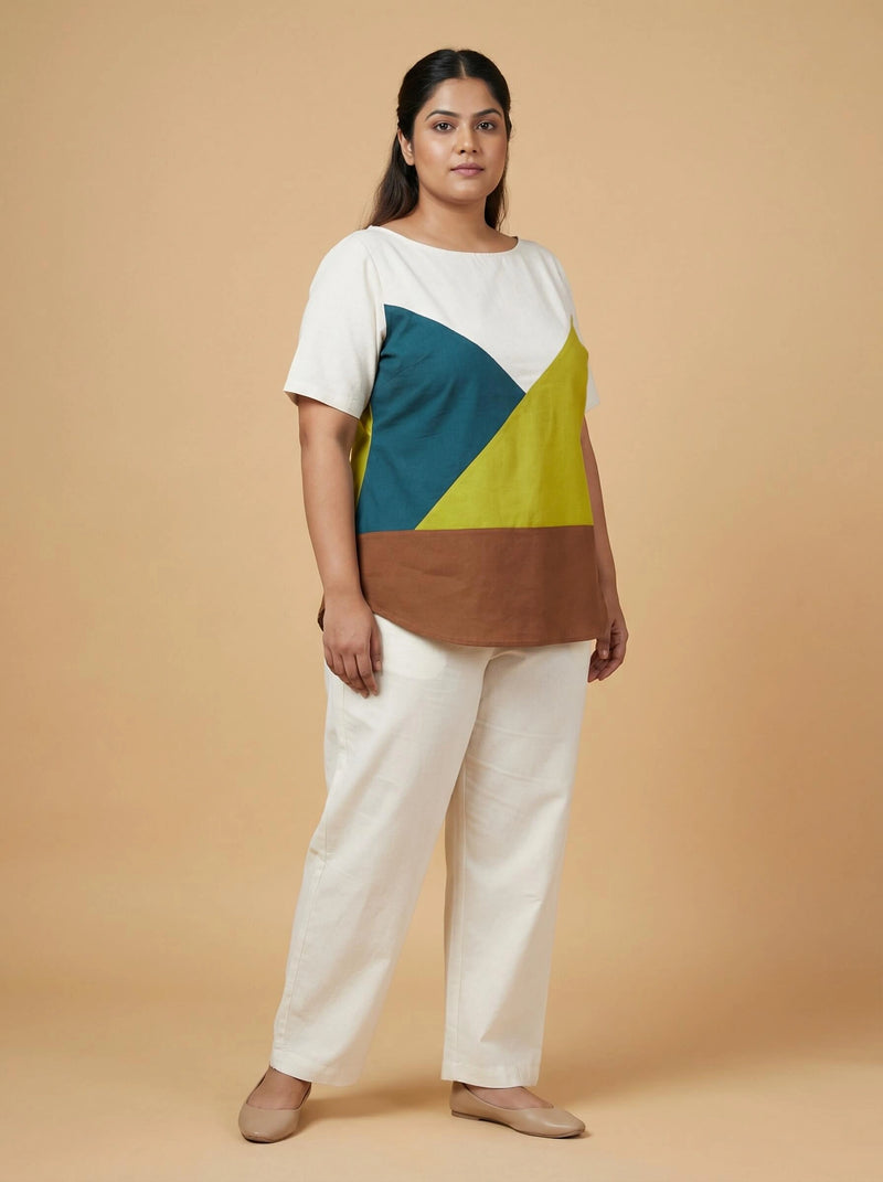 Multi Color Block Cotton Top For Women