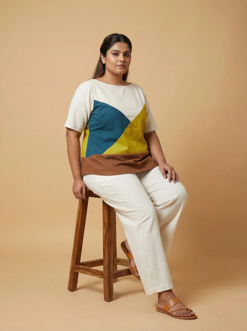 Multi Color Block Cotton Top For Women