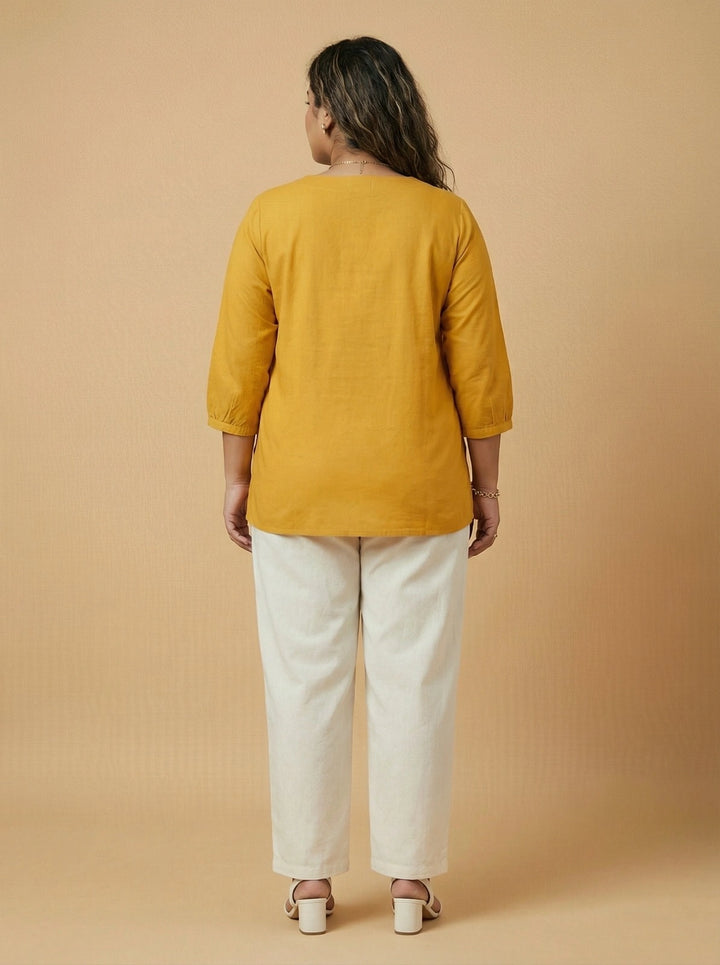 Mustard Cotton Dori Work Top For Women