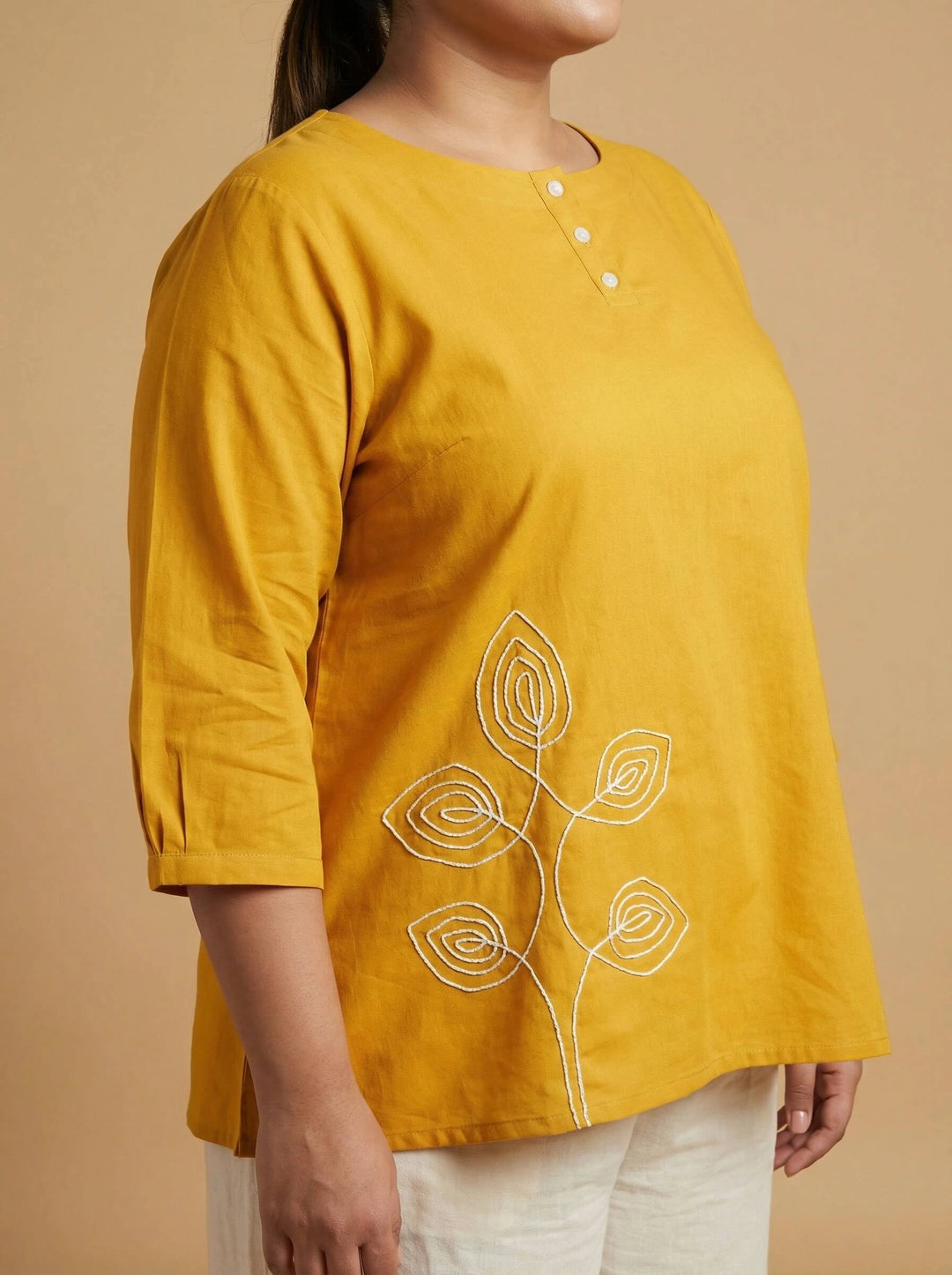 Mustard Cotton Dori Work Top For Women