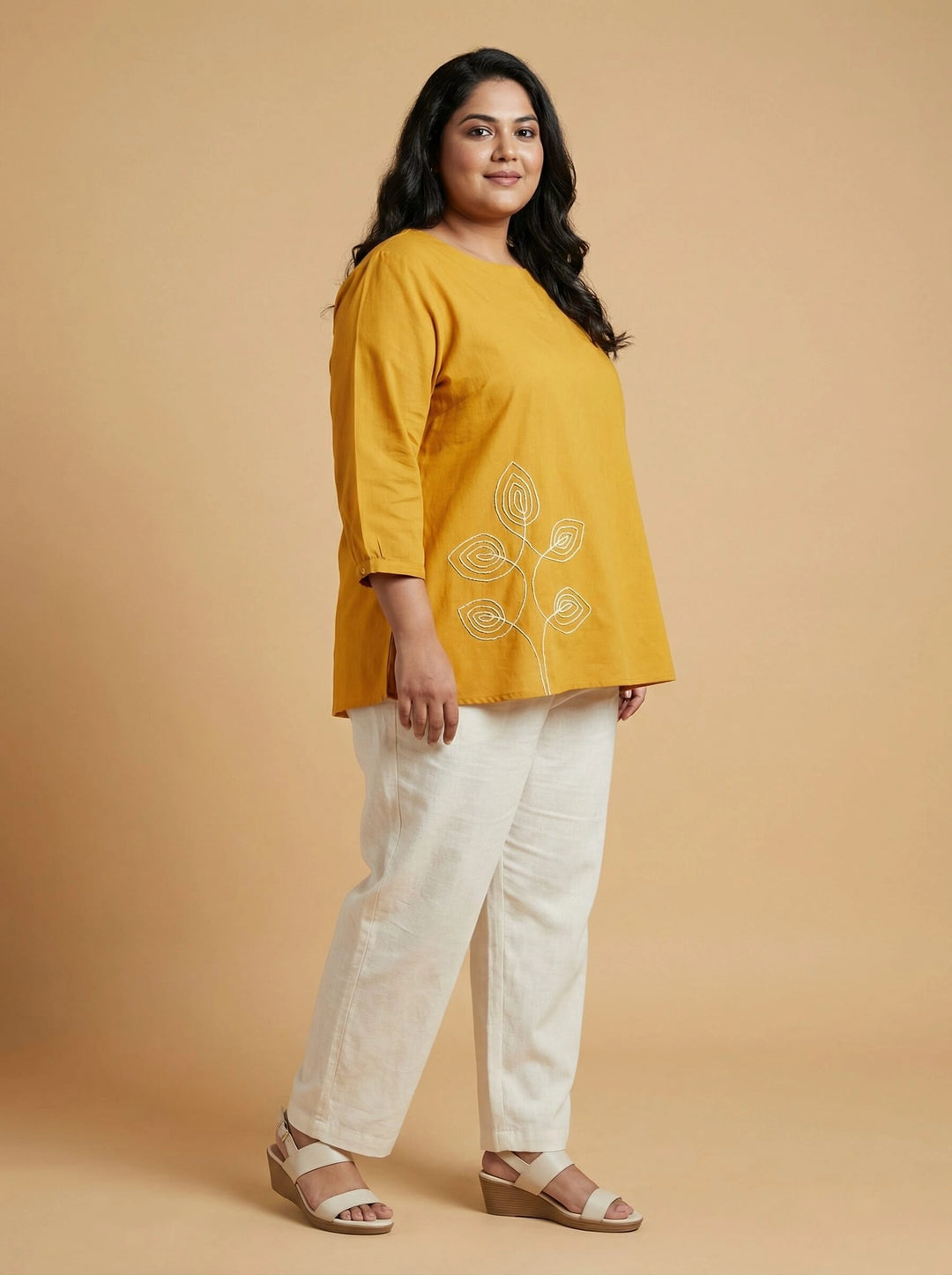 Mustard Cotton Dori Work Top For Women