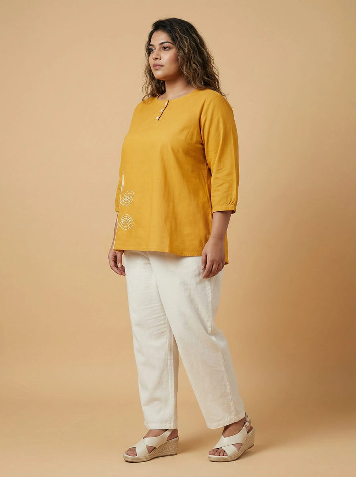 Mustard Cotton Dori Work Top For Women
