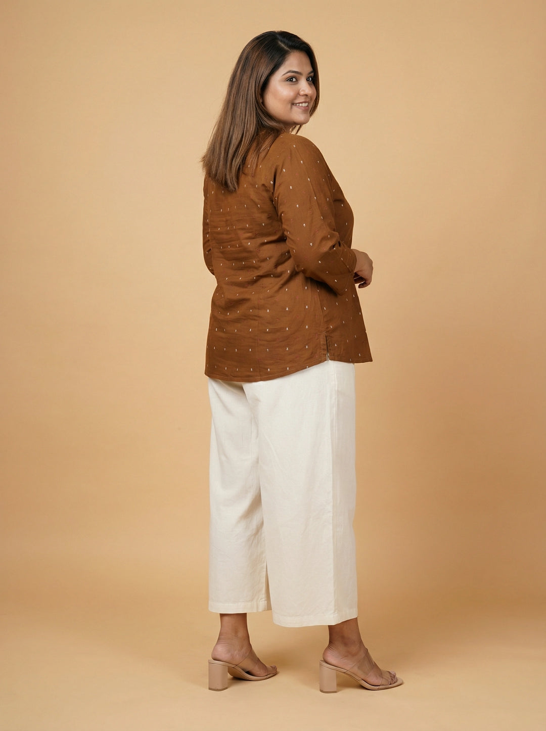 Brown reyon Plus Size Top for Women with Embroidery