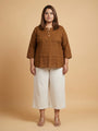 Brown reyon Plus Size Top for Women with Embroidery
