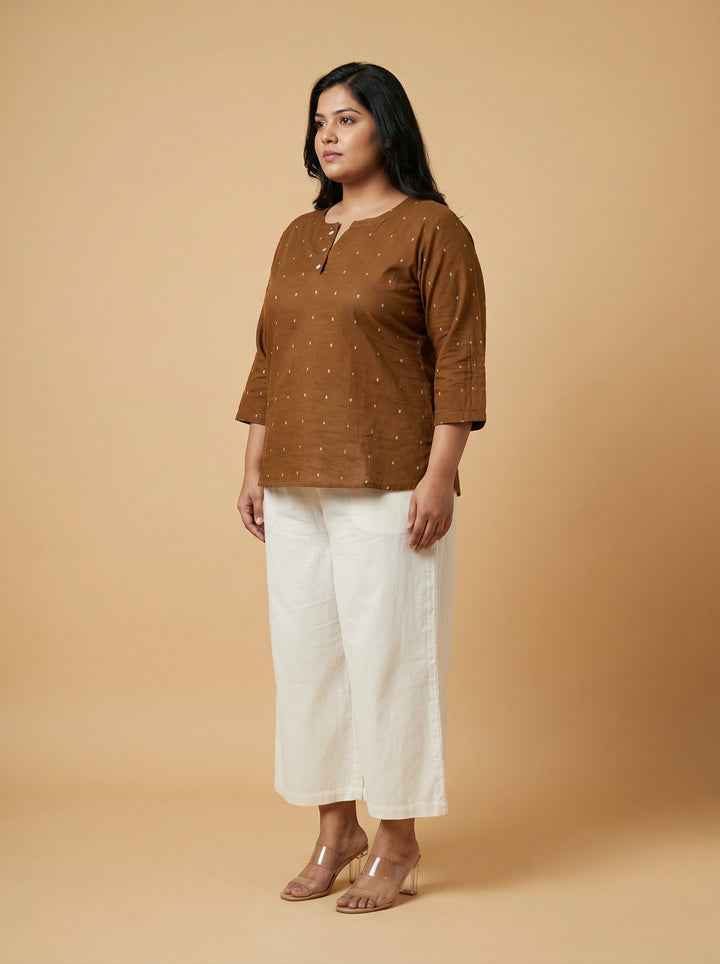 Brown reyon Plus Size Top for Women with Embroidery