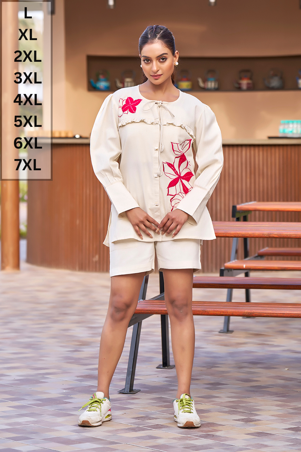 Off-white Casual Resort Wear For Women With Bishop Sleeves