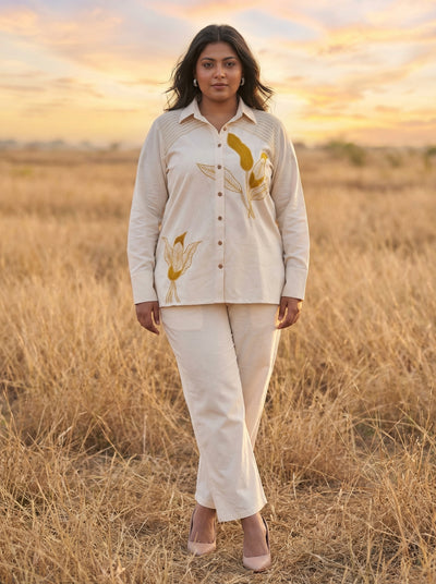 Natural Cotton Off-white Resort Wear Co Ords For Women
