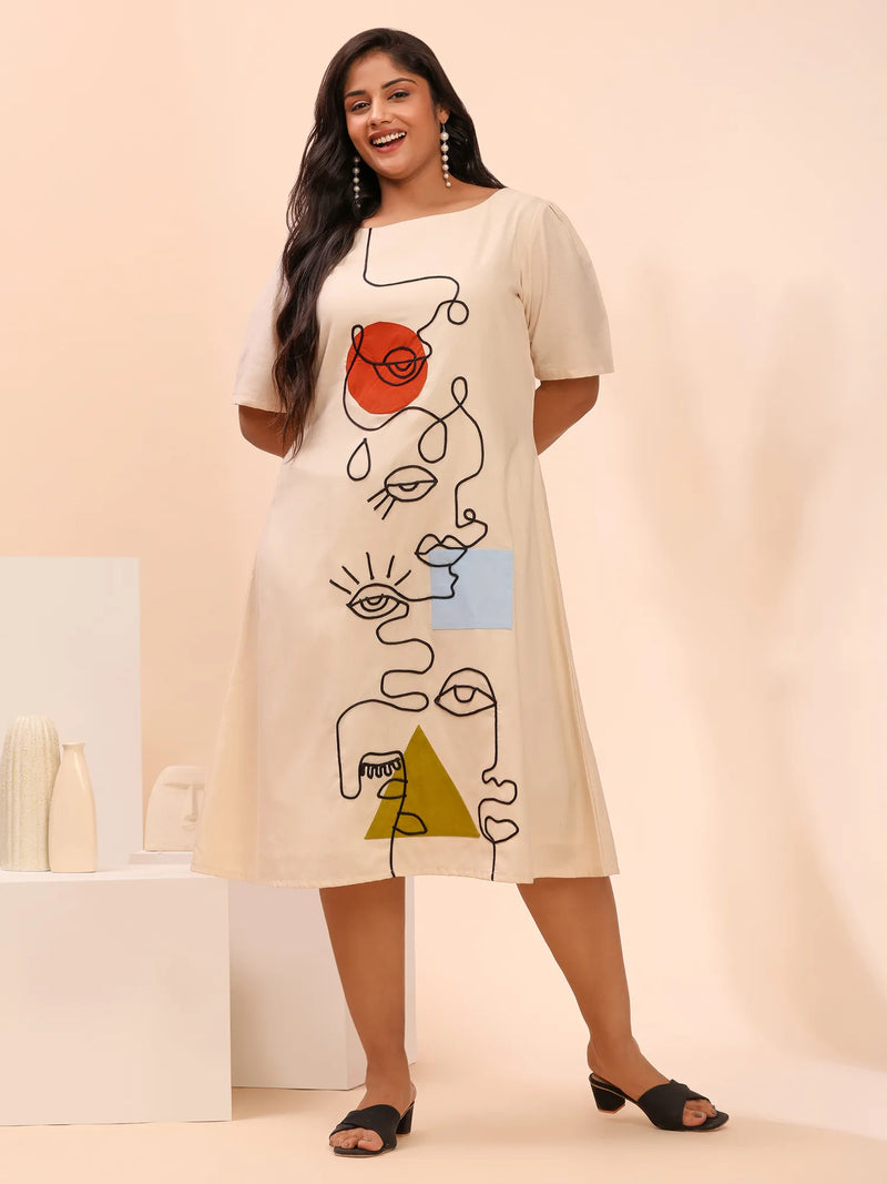 Off White Summer Dress With Cord Work