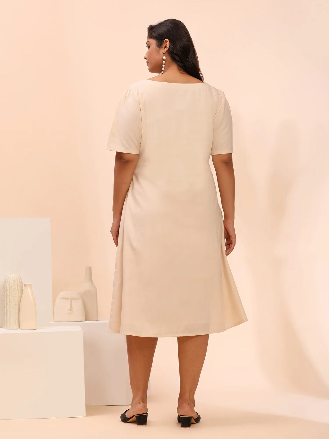 Off White Summer Dress With Cord Work