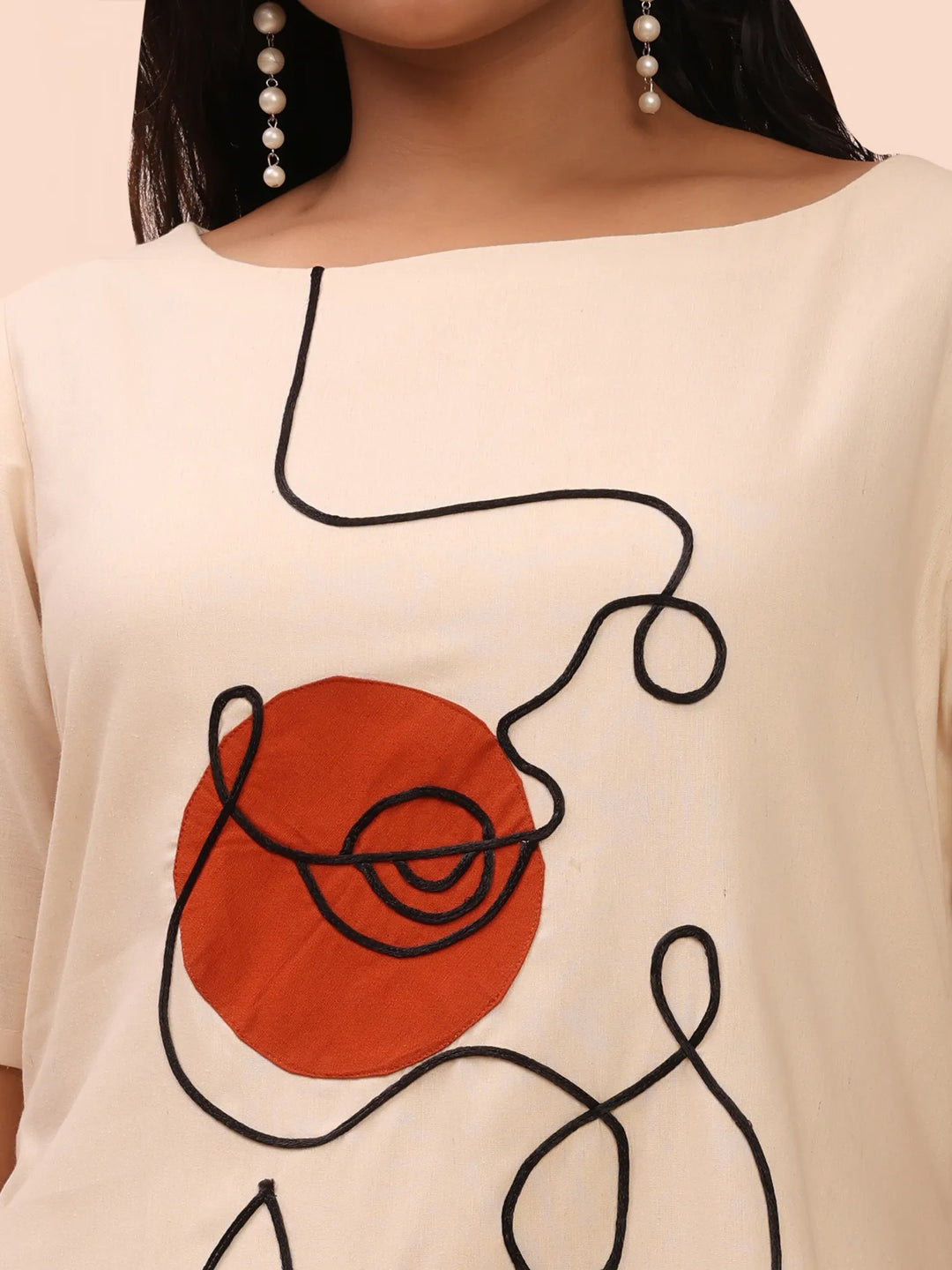 Off White Summer Dress With Cord Work