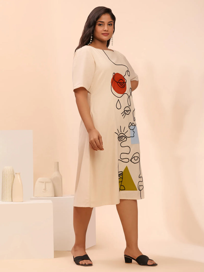 Off White Summer Dress With Cord Work