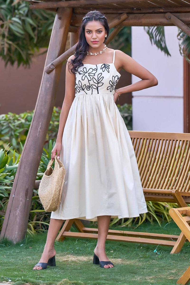 Off White Color Casual Resort Wear Dress For Women