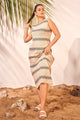 Off White Sleeveless Zig Zag Knitted Beach Wear Midi Dress