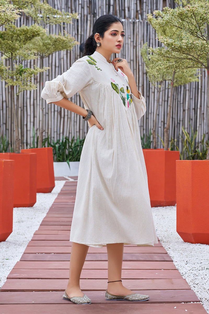 Off white A-line Cotton Dress For Plus Size Women