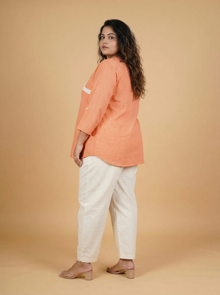 Orange Striped Cotton Summer Top Women
