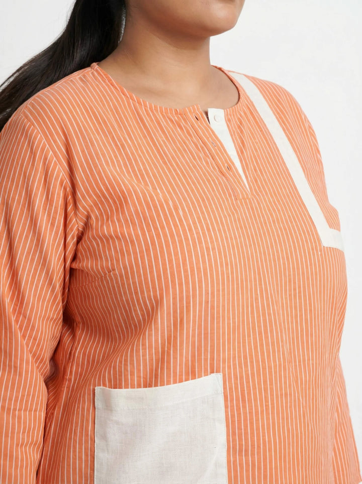 Orange Striped Cotton Summer Top Women