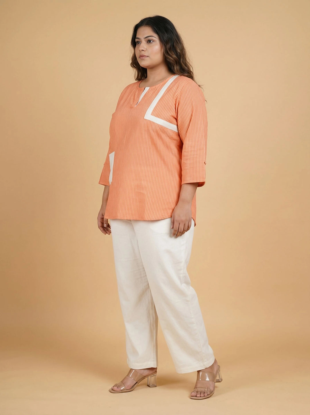 Orange Striped Cotton Summer Top Women