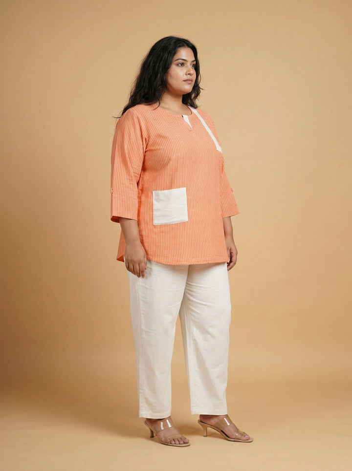 Orange Striped Cotton Summer Top Women