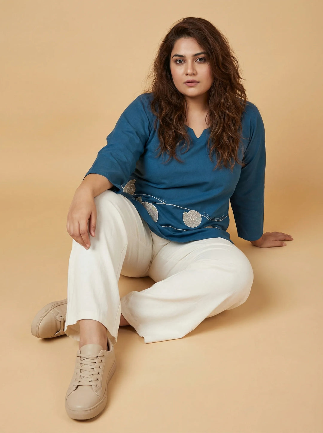 Peacock Blue Cotton Casual Top