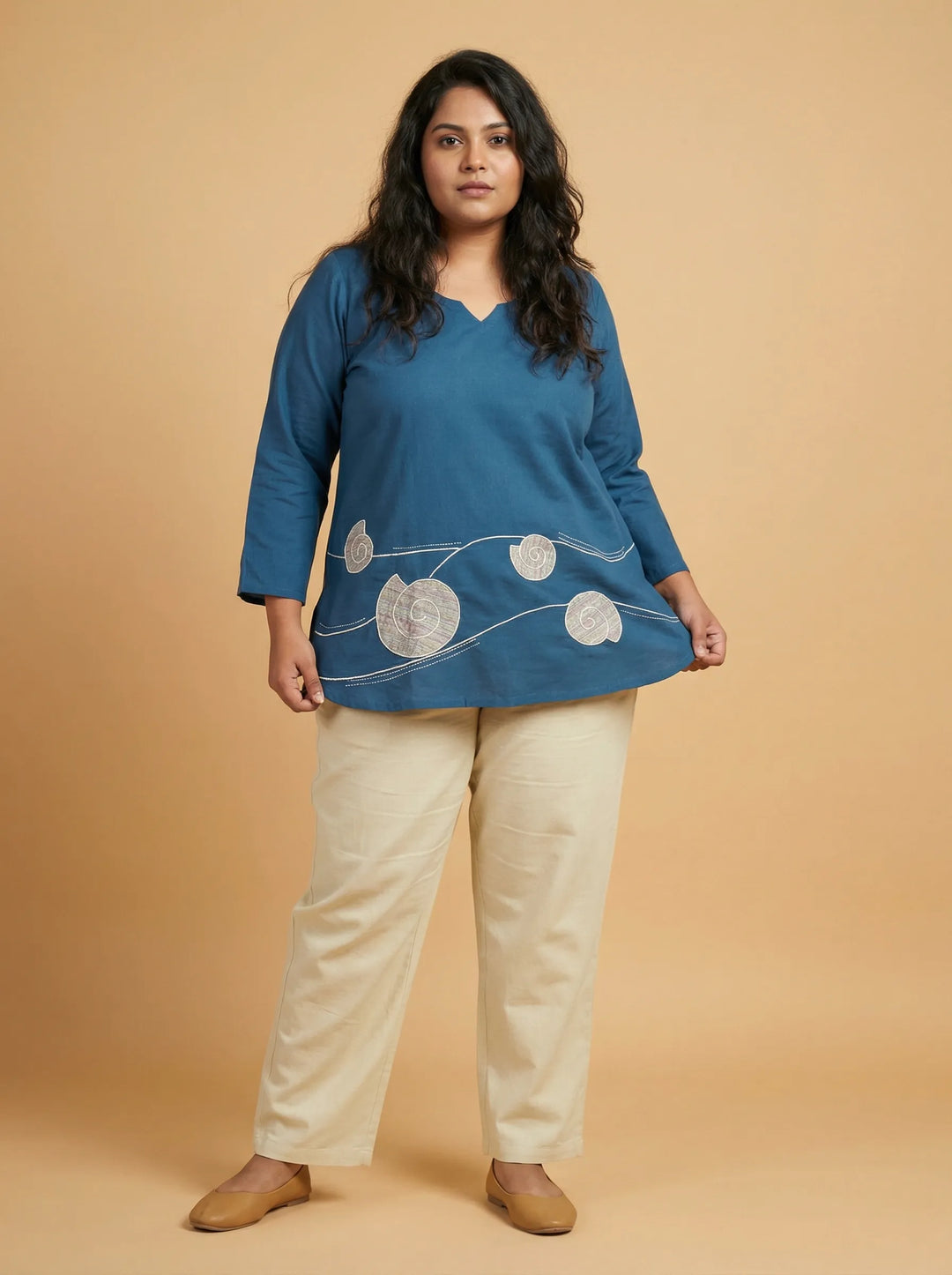 Peacock Blue Cotton Casual Top