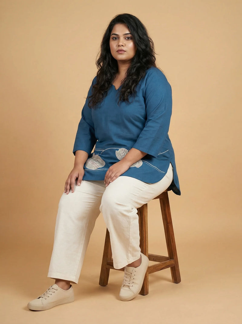 Peacock Blue Cotton Casual Top